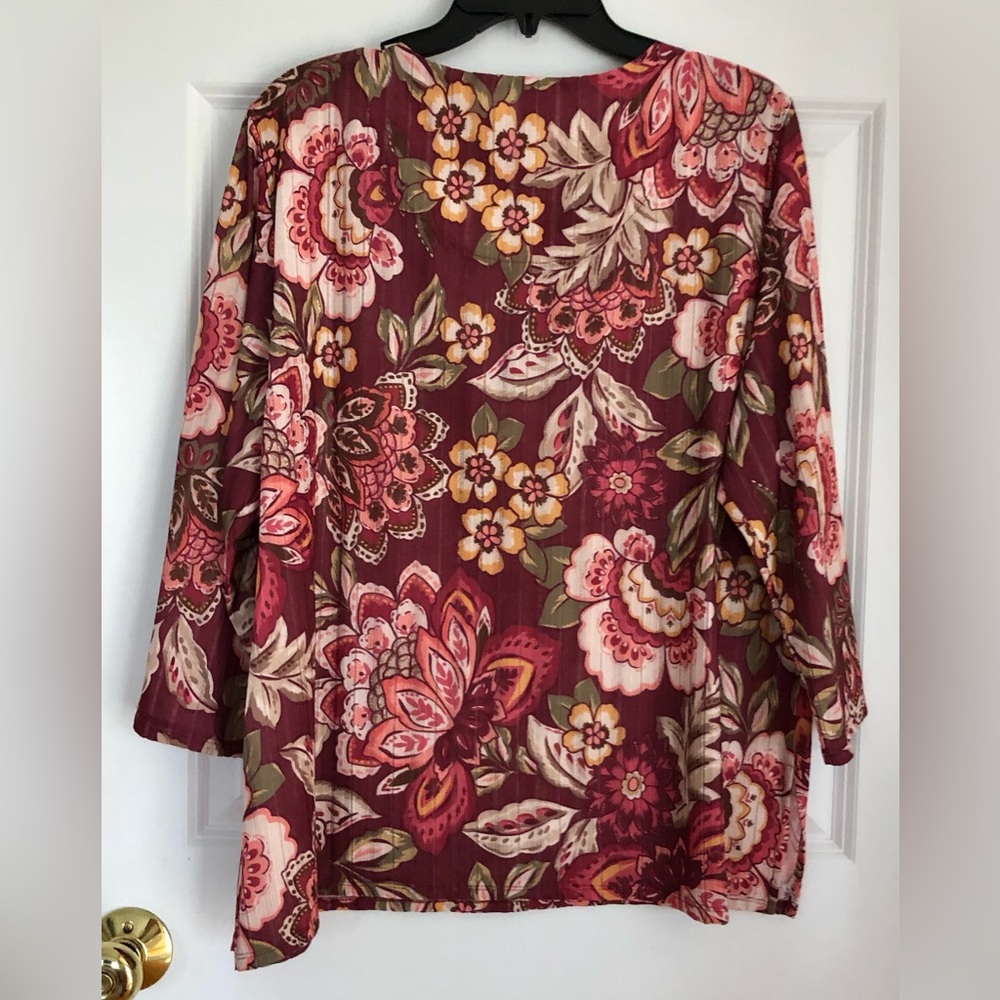ALFRED DUNNER FLORAL TOPS MULBERRY STREET PLUS SIZE 3X RHINESTONES CREW NECK - Picture 4 of 11
